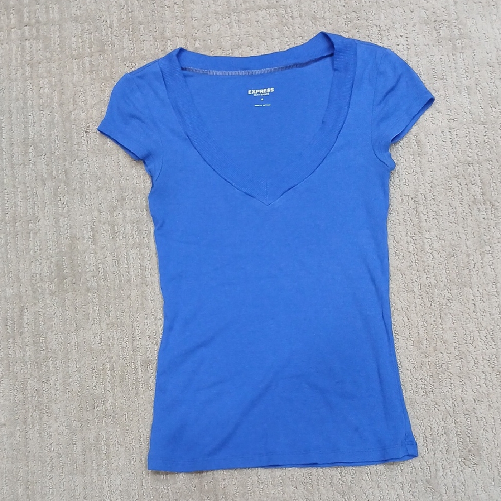 Express Women's Blue V-Neck Top